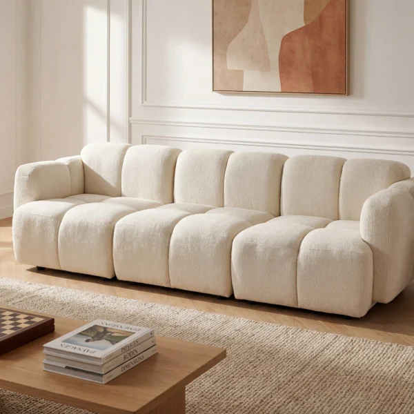 Canapé modulable CARLIVI trois places en tissu texturé blanc cassé