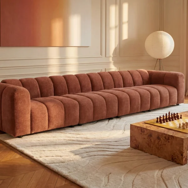 Canapé modulable JUTINI six places en tissu texturé terracotta