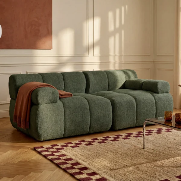 Canapé modulable FACIVIL deux places en tissu chiné vert matelassé