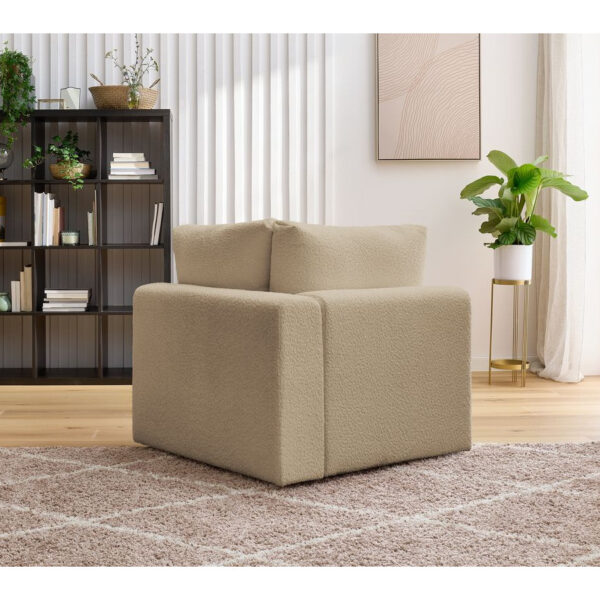 Module d’angle en tissu bouclé marron, canapé modulable Bobochic PARIS
