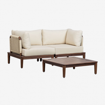 Canapé modulable Giulia avec fauteuils en acacia et table basse extérieure