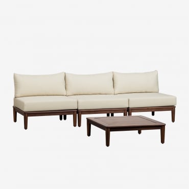 Canapé modulaire Giulia en acacia avec table basse et coussins déhoussables