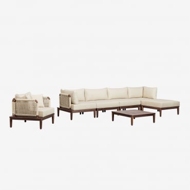 Canapé modulable Giulia Sklum en acacia avec fauteuils, pouf et table basse