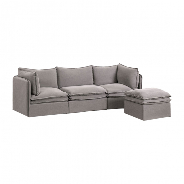 Canapé modulable Grace gris foncé avec trois pièces et un pouf