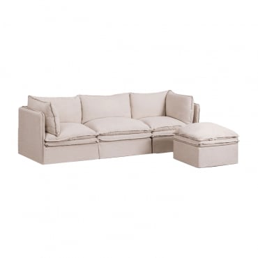 Canapé modulable Grace Sklum beige avec modules indépendants et pouf en tissu