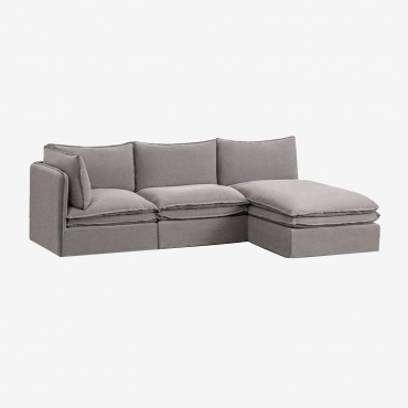Canapé modulable Grace gris foncé avec chaise longue et trois pièces en lin-coton