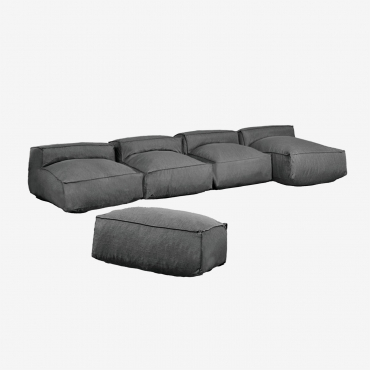 Canapé modulable Dojans gris granit avec méridienne et pouf pour jardin