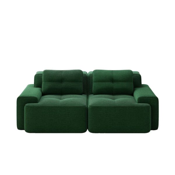 Canapé modulable Boneless vert en velours côtelé, format deux places et assise profonde