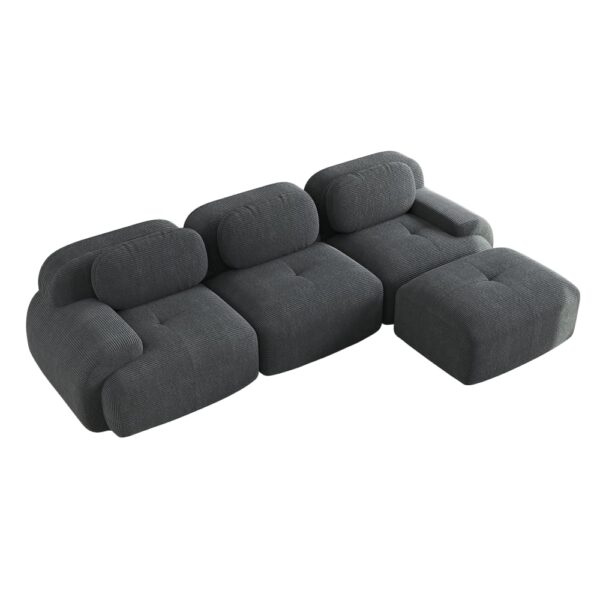 Canapé modulable Meubles Cosy gris en velours côtelé avec accoudoirs