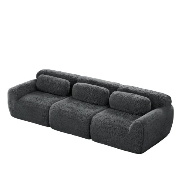 Canapé modulable Meubles Cosy gris en tissu effet fausse fourrure, trois places
