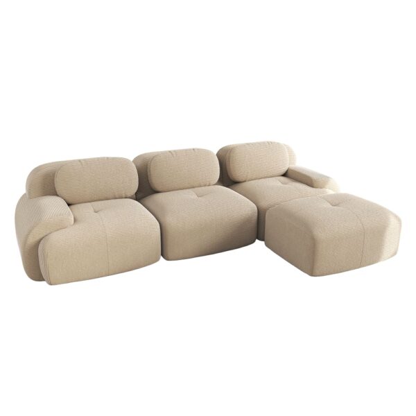 Canapé modulable Urban Meuble beige en velours côtelé avec trois modules et ottoman