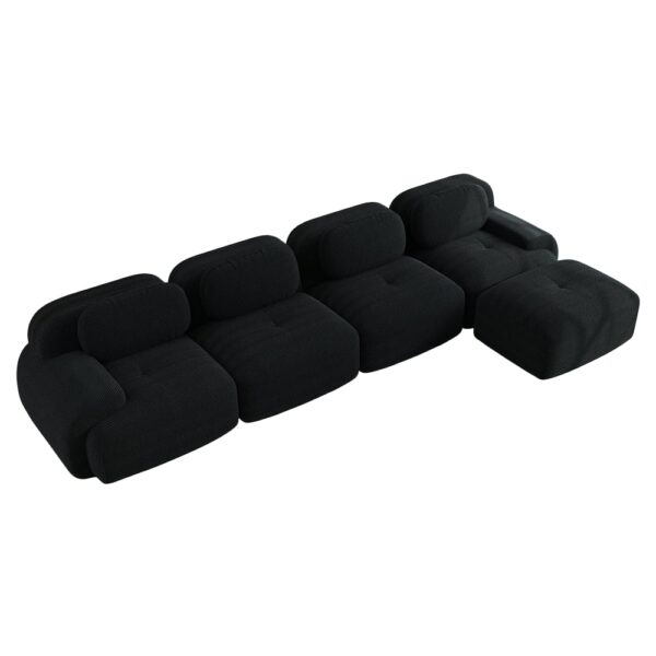 Canapé modulable Meubles Cosy noir en velours côtelé avec accoudoirs courbés