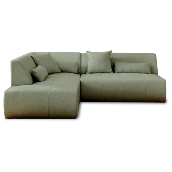Canapé Best Mobilier Onyx d’angle vert sauge avec méridienne et coussins