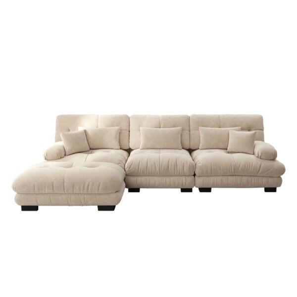 Canapé modulable REDOM en chenille café clair avec ottomans assortis mobiles