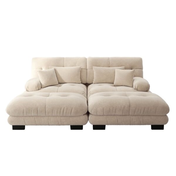 Canapé modulable REDOM en chenille café clair avec deux ottomans assortis