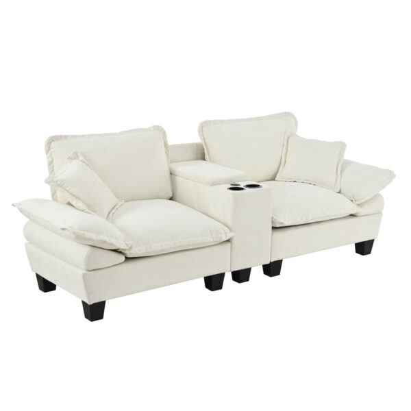 Canapé modulable OKWISH beige avec ottoman mobile, rangements et ports USB