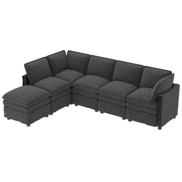 Canapé modulable OKWISH gris en chenille avec ottomane mobile et fonction lit