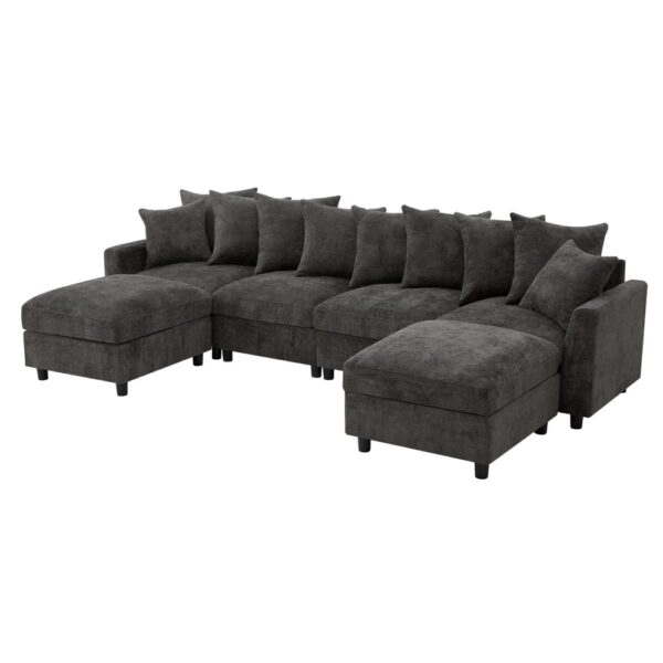 Canapé modulable Hauss Spole gris en chenille avec deux poufs indépendants