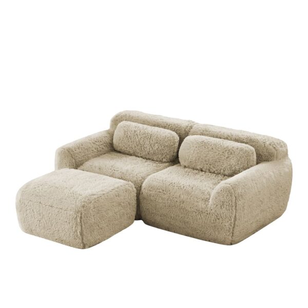 Canapé modulable Meubles Cosy beige en tissu effet fausse fourrure avec module séparé
