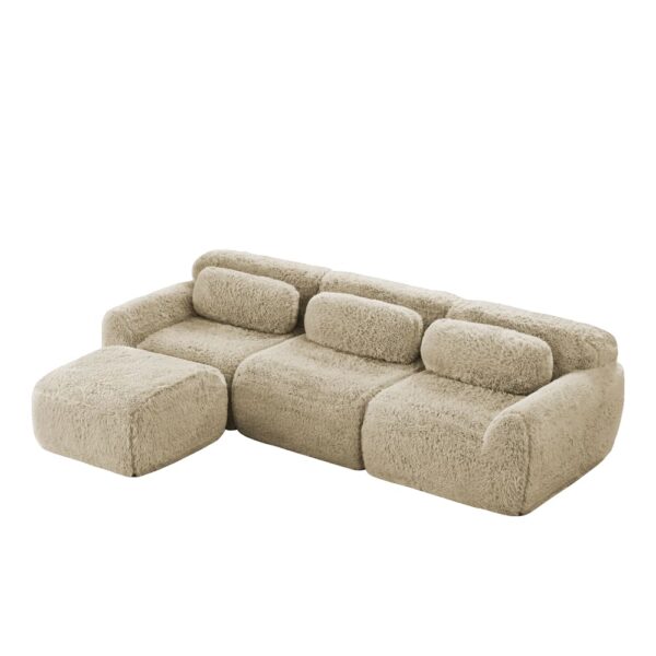 Canapé modulable Meubles Cosy beige en angle avec revêtement effet fausse fourrure