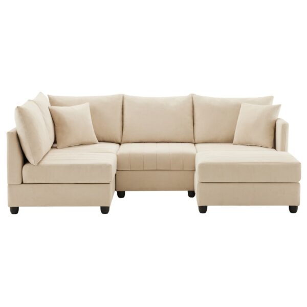 Canapé modulable OKWISH beige en angle avec méridienne et repose-pieds mobile