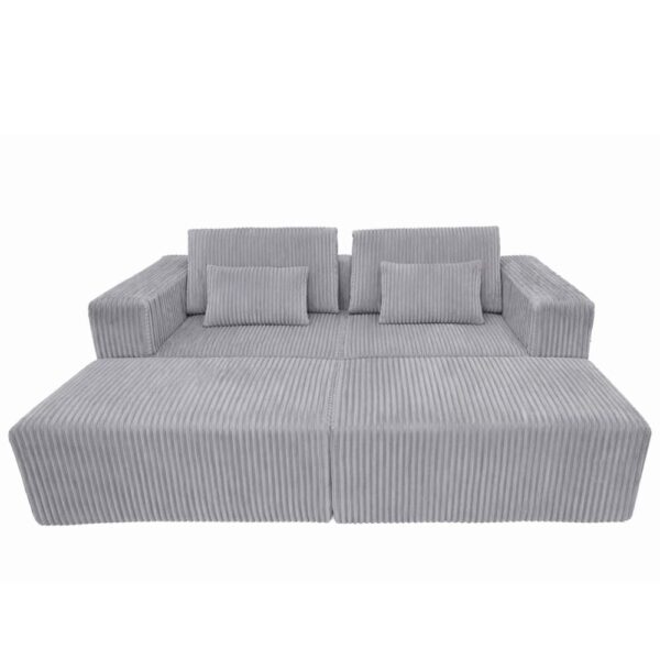 Canapé modulable NIYLO gris en polyester effet côtelé