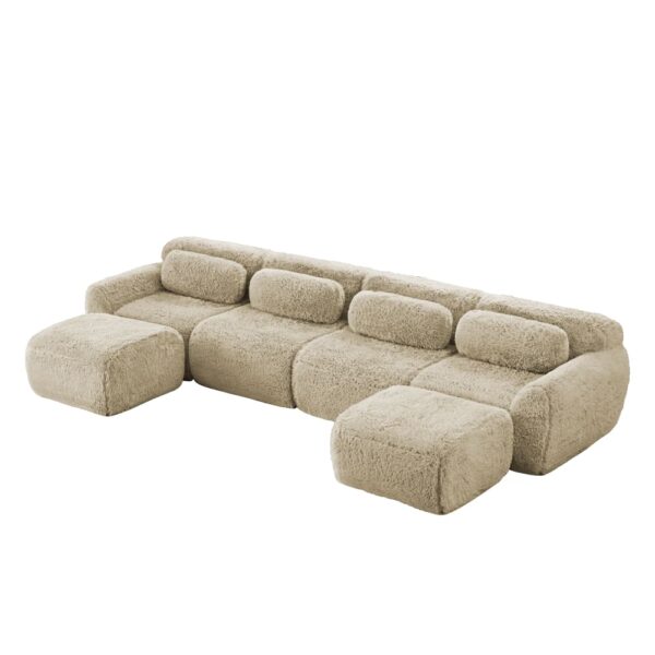 Canapé modulable Meubles Cosy en U beige avec revêtement effet fausse fourrure