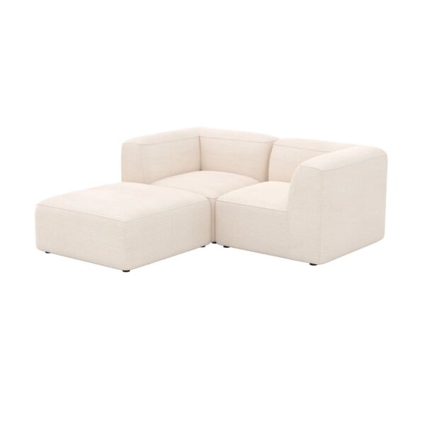 Canapé modulable Mina en velours côtelé blanc avec deux modules et pouf