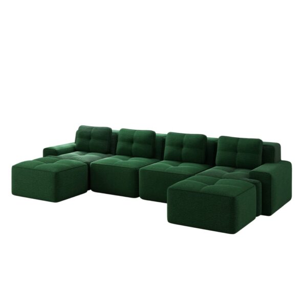 Canapé modulable REDOM vert en velours côtelé à assise profonde