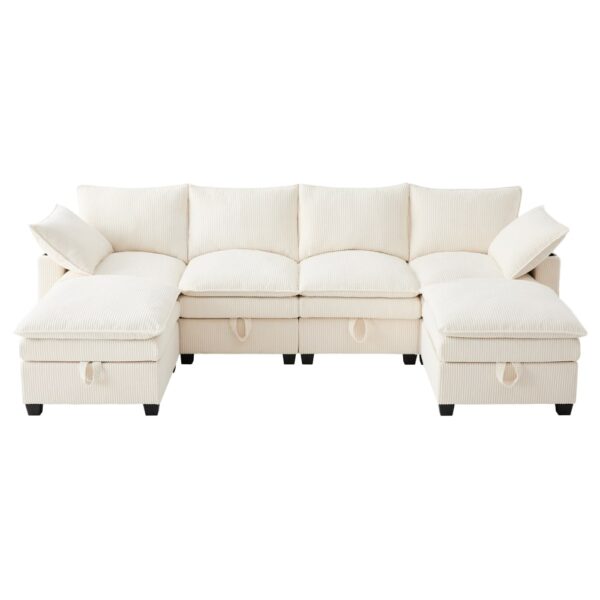 Canapé modulable OKWISH beige en velours côtelé avec rangements intégrés