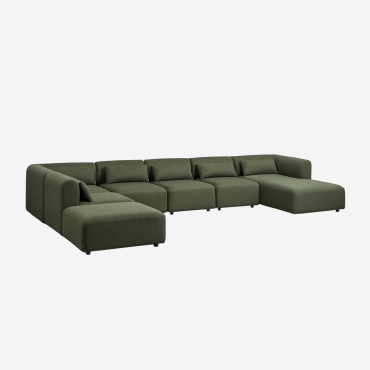 Canapé modulaire Fogler vert sauge avec méridienne droite et pouf