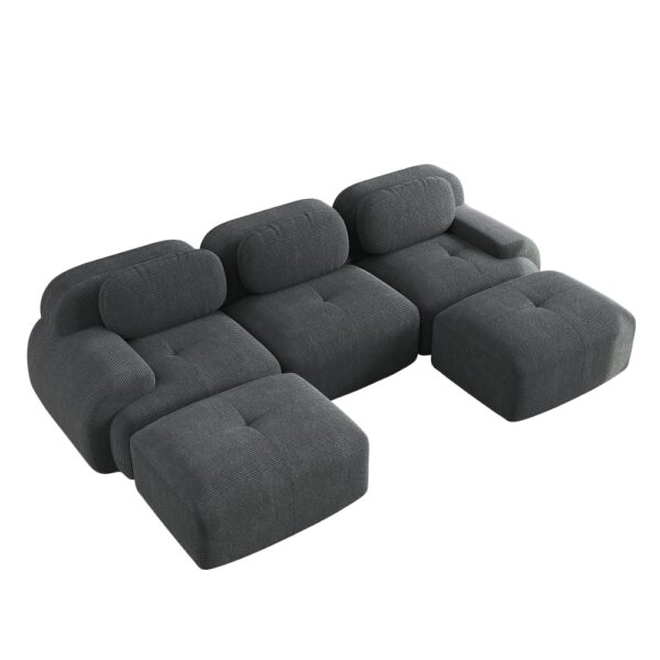 Canapé modulable Meubles Cosy en U, tissu côtelé gris et accoudoirs
