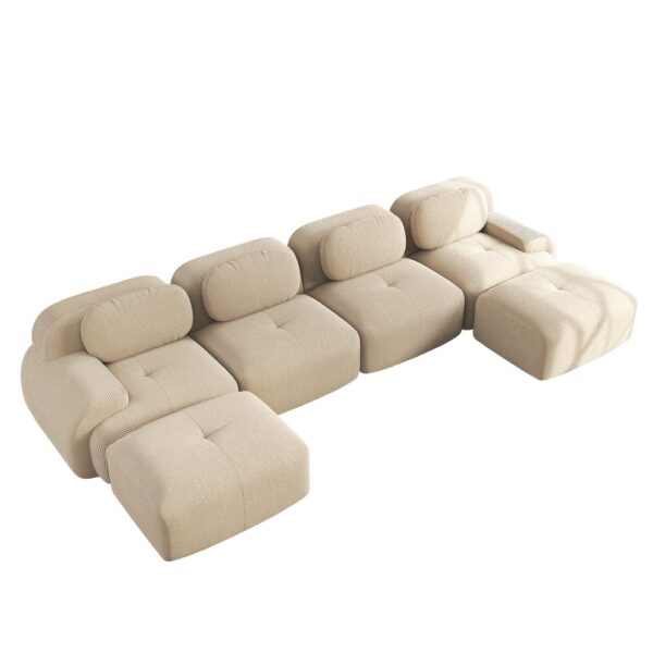 Canapé modulable Meubles Cosy en U, quatre places, tissu côtelé beige