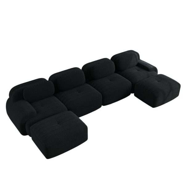Canapé modulable Meubles Cosy en U quatre places en velours côtelé noir