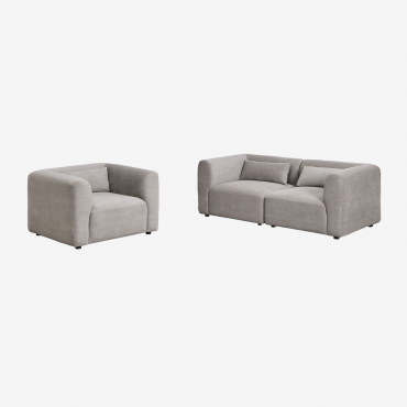 Canapé modulable Fogler avec fauteuil, en velours côtelé gris taupe clair
