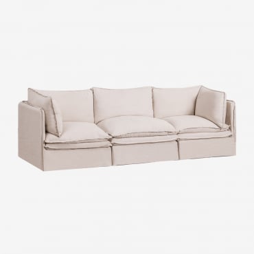 Canapé modulable Grace beige en lin et coton composé de trois pièces