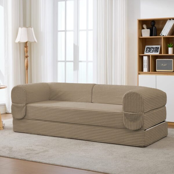 Canapé modulaire OKWISH marron composé de deux modules en tissu côtelé
