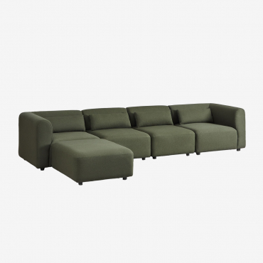 Canapé modulaire Fogler vert sauge avec quatre modules et pouf rembourré