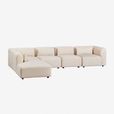 Canapé modulaire Fogler cinq pièces beige avec méridienne gauche en velours côtelé