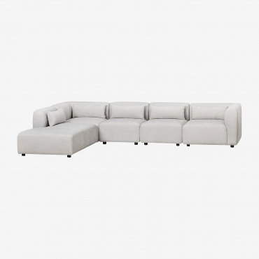 Canapé modulaire Fogler à cinq pièces avec méridienne gauche en tissu gris clair