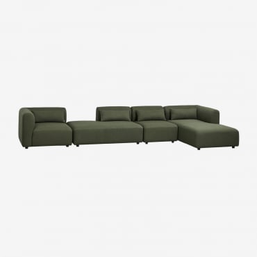 Canapé modulable Fogler à quatre pièces avec méridienne droite vert sauge