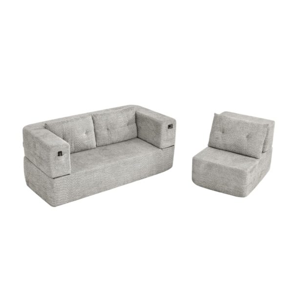 Canapé modulaire convertible OKWISH avec fauteuil séparé et poches latérales