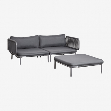 Canapé modulable Roubly avec modules d’angle et pouf gris graphite