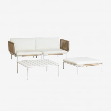 Canapé modulable Sklum Roubly beige amande avec modules d’angle, pouf et table basse