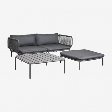 Canapé modulaire Roubly avec deux modules d’angle, table basse et pouf