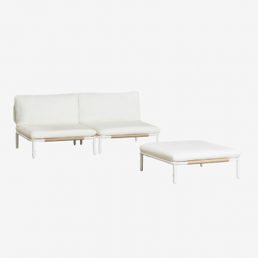 Canapé modulable Roubly Sklum beige amande avec pouf et structure en acier