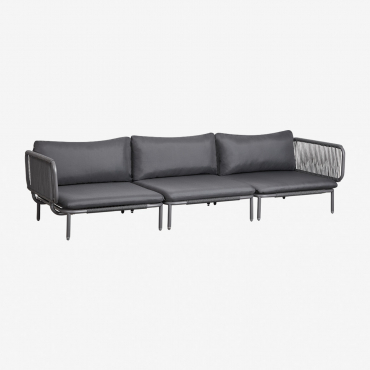 Canapé modulable Roubly avec tressage en corde et coussins d’extérieur