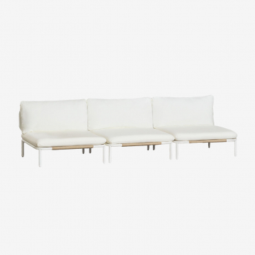 Canapé modulable de jardin Roubly beige amande avec structure en acier et coussins