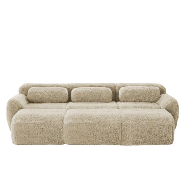 Canapé modulaire REDOM beige clair en tissu peluche avec ottomans connectables