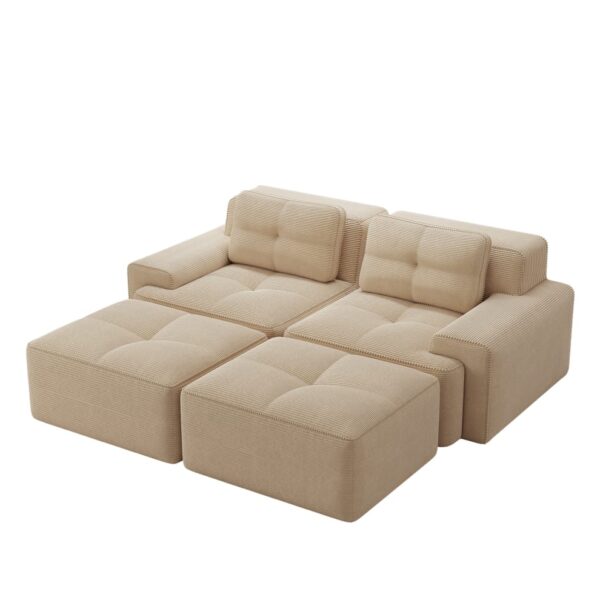 Canapé modulaire REDOM beige en velours côtelé à assise profonde